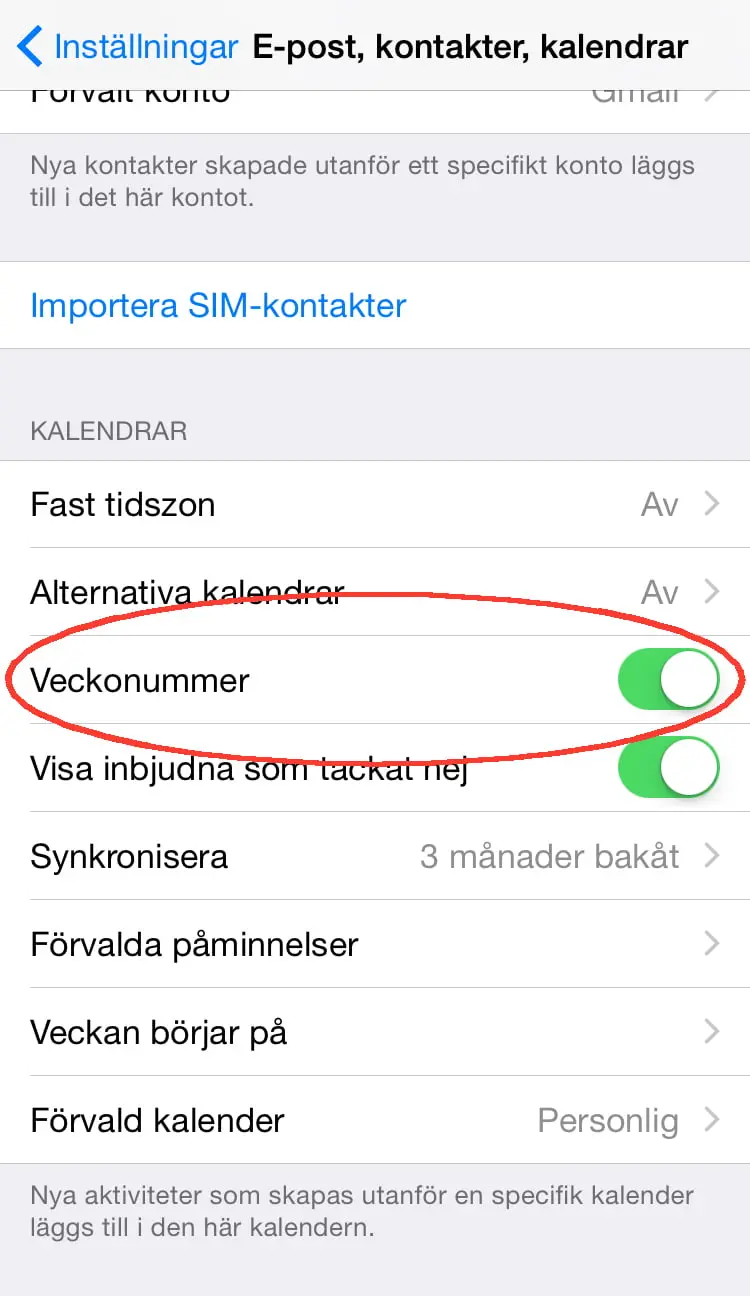 Inställningar - E-post, kontakter, kalendrar